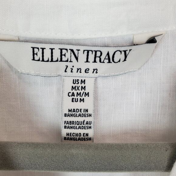Ellen Tracy White Linen Shirt Size M Buttoned Tunic Top Roll Cuffed Sleeves NWT - Picture 3 of 11